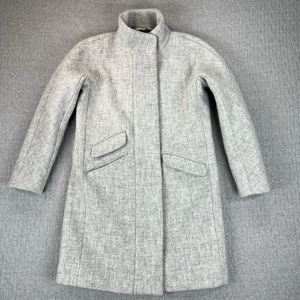 J. Crew Nello Gori Italian Stadium Cloth‎ Pea Coat 00P Gray Wool Stand Collar - Picture 2 of 9